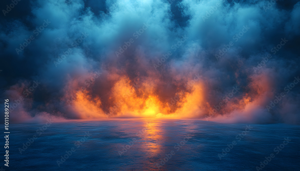 Abstract background featuring blue lights, fog, and smoke, creating a futuristic and mysterious atmosphere. The interplay of light and mist evokes feelings of intrigue and the unknown, making this ima Abstract background featuring blue lights, fog, and smoke, creating a futuristic and mysterious atmosphere. The interplay of light and mist evokes feelings of intrigue and the unknown, making this ima