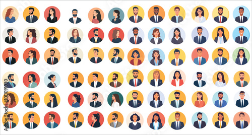 Avatar profile icon set men and women, Happy business men and women avatar profile icons, Avatar profile businessmen and businesswomen, Profile icon set including male and female