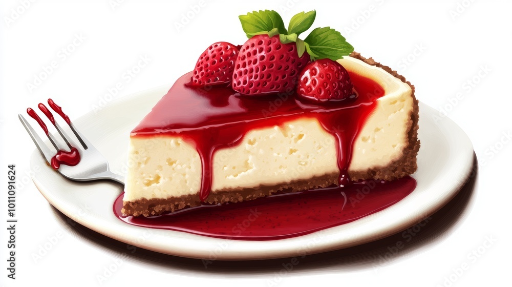 A slice of cheesecake topped with strawberry jam, cheese, and a drizzle of sauce. A slice of cheesecake topped with strawberry jam, cheese, and a drizzle of sauce.