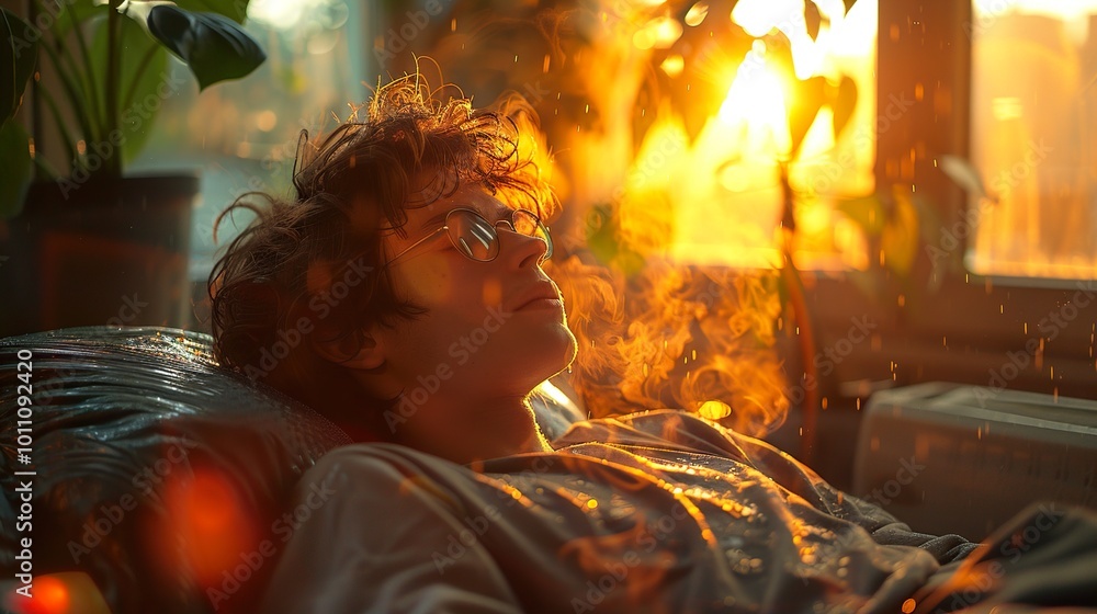 Man Relaxing in Golden Hour Light Man Relaxing in Golden Hour Light