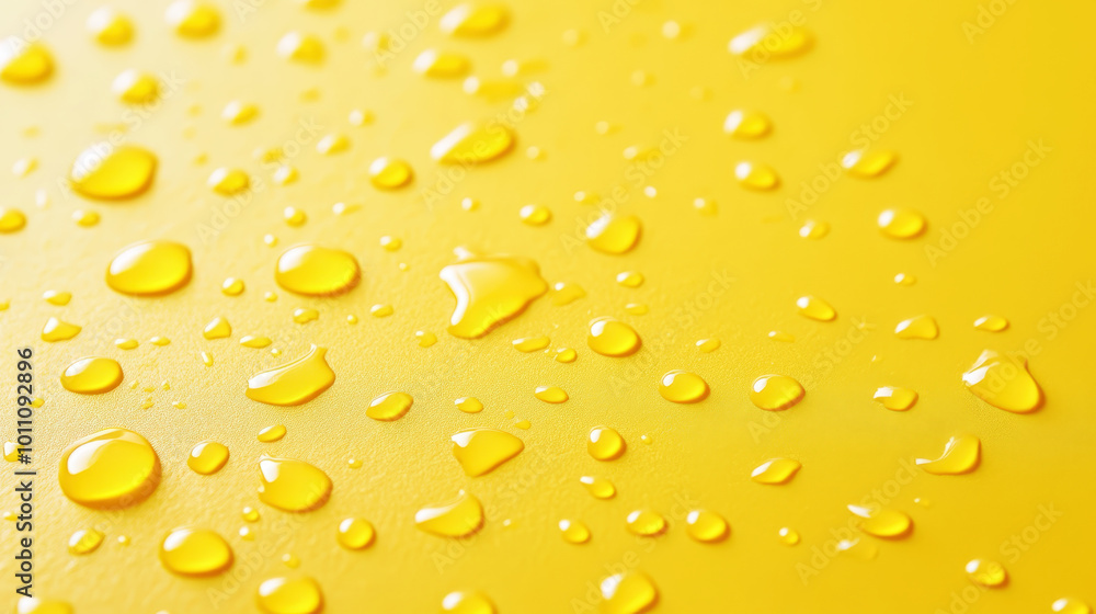 Aesthetic water drops on yellow background, copy space in the center. Presentation template. Generative AI Aesthetic water drops on yellow background, copy space in the center. Presentation template. Generative AI