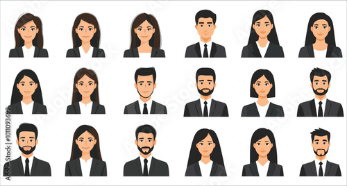 Avatar profile icon set men and women, Happy business men and women avatar profile icons, Avatar profile businessmen and businesswomen, Profile icon set including male and female