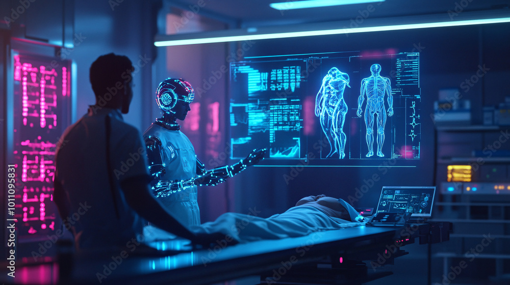 Futuristic Medical Examination with Robot Doctor and Patient Futuristic Medical Examination with Robot Doctor and Patient