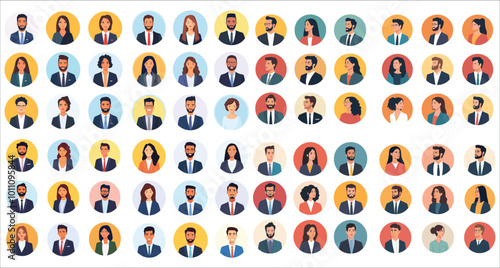 Avatar profile icon set men and women, Different men and women avatar profile icon collection. Avatar profile businessmen and businesswomen, Set of colorful avatar profile icons