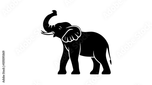 Elephant lifting trunk high, possibly reaching for something, vector illustration art