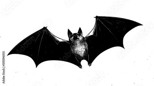 Bat in flight with wings fully extended against a night sky, vector illustration art