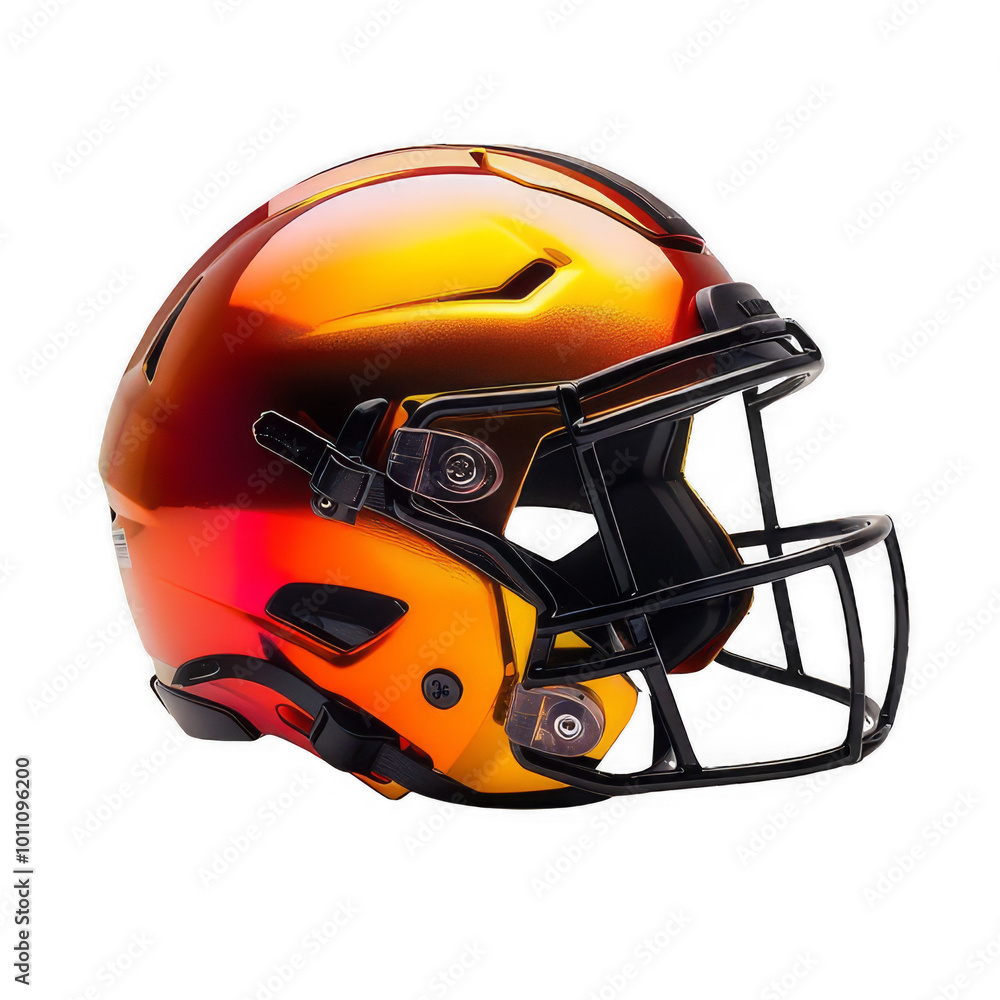 Fototapeta premium Glossy Football Helmet with Face Mask High Tech Safety Equipment for Athletes On Transparent Background