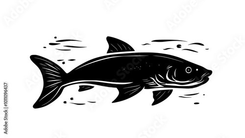 Catfish swimming near the bottom of a river, body close to the muddy surface, vector illustration art