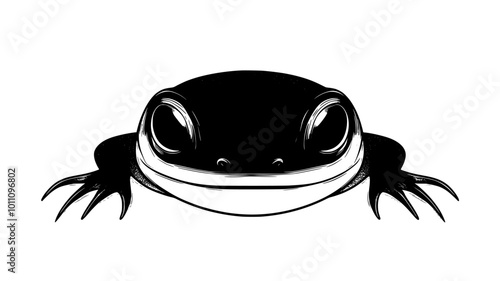 Close-up of a salamander head showing external gills and lidless eyes, vector illustration art