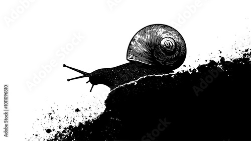 Close-up of a snail radula scraping algae off a rock surface, vector illustration art