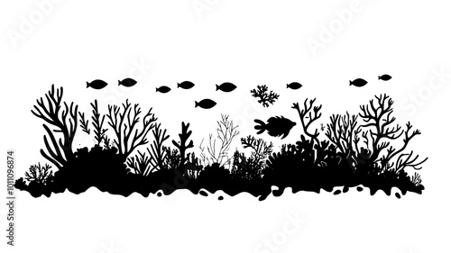 A solitary coral head rising from a sandy bottom, providing shelter for small aquatic organisms, vector illustration art