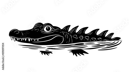 Crocodile swimming with only eyes and nostrils visible above water, vector illustration art