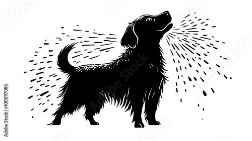 Dog shaking water from fur after bath or swim, vector illustration art