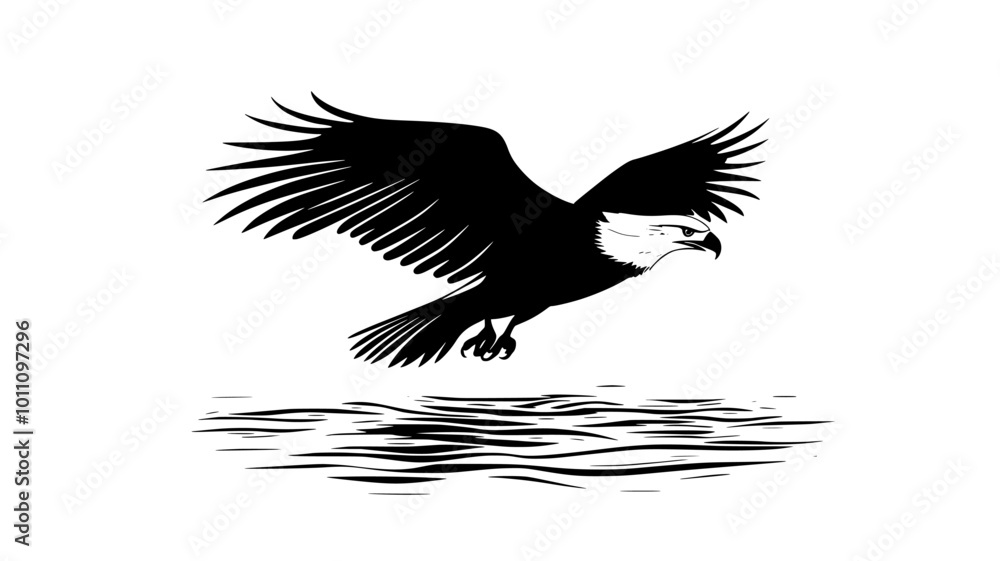 Obraz premium Eagle diving towards water surface with talons extended, vector illustration art