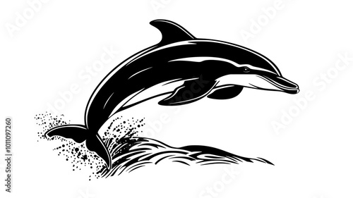 Dolphin breaching fully out of water in an aerial display, vector illustration art