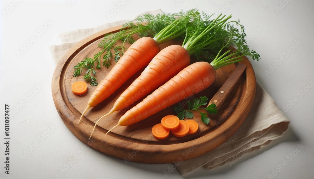 fresh carrots on a wooden chopping board, isolated on a white background
fresh carrots on a wooden chopping board, isolated on a white background