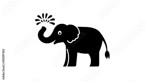 An elephant uses its trunk to spray water over its back, enjoying a refreshing bath, vector illustration art