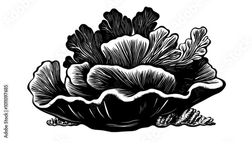 Giant clam with mantle exposed in a tropical coral reef, vector illustration art