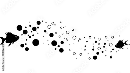 Goldfish swimming through a bubble stream from an air stone, vector illustration art