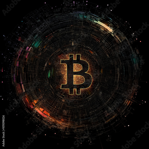 Kreatives Bitcoin Pixelkunst-Konzept: Digitale Kryptowährung in Ästhetik. Ikonisches Cryptocurrency Symbol trifft Pixel Universum Style photo