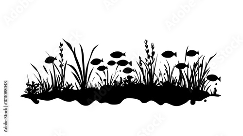 Group of hydras on a submerged surface in a freshwater environment, vector illustration art