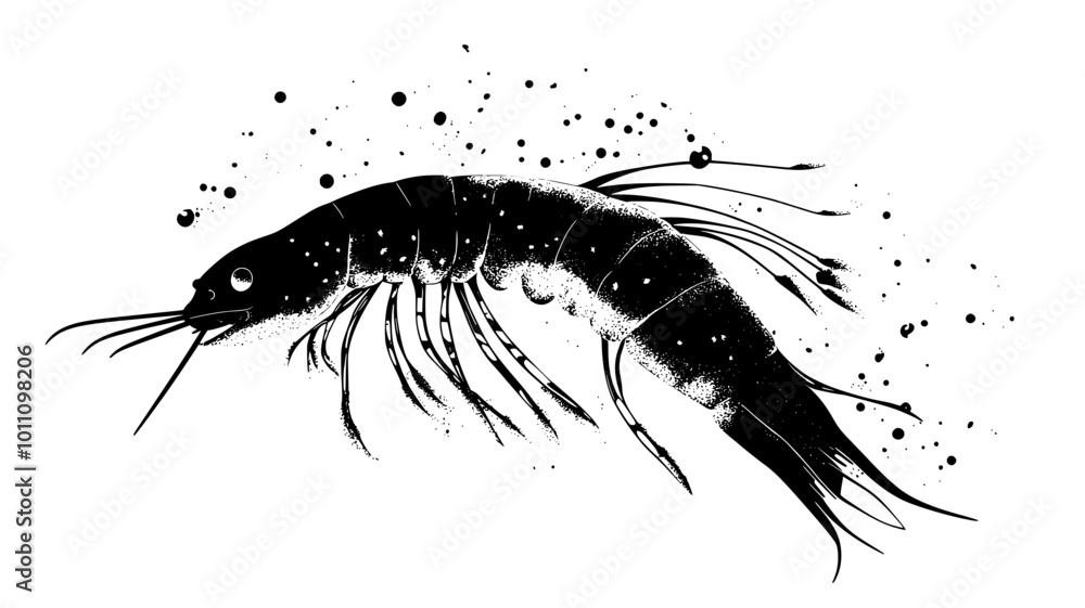 Krill swimming in open water, surrounded by other krill in deep ocean, vector illustration art Krill swimming in open water, surrounded by other krill in deep ocean, vector illustration art