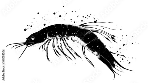 Krill swimming in open water, surrounded by other krill in deep ocean, vector illustration art