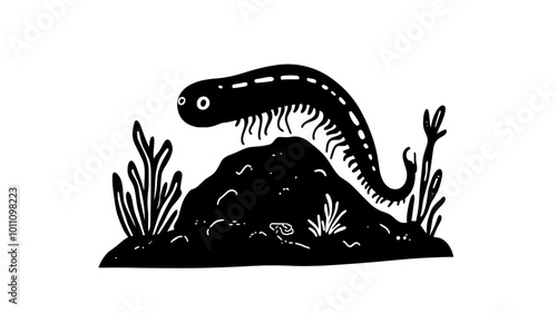 A leech attached to an underwater rock, waiting for passing animals, vector illustration art