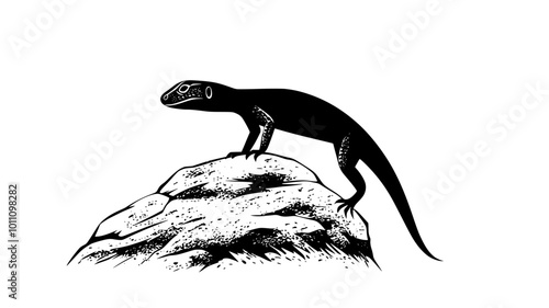 Lizard darting across rocky terrain, body moving swiftly, vector illustration art