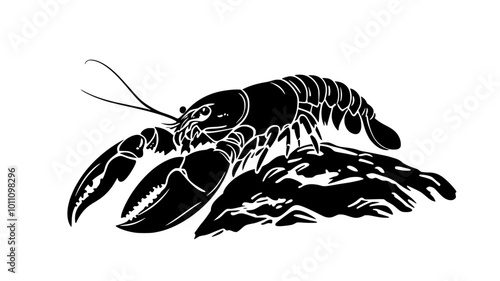 Lobster gripping rock with claws, adjusting position slowly, vector illustration art
