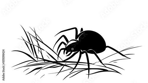 A mite feeding on plant matter, legs holding firmly, vector illustration art