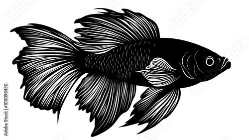 Male betta fish displaying fins in flaring posture, vector illustration art