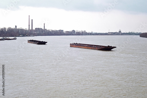 Cargo ship transporting goods on the river