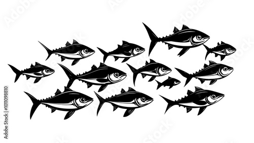 School of tuna swimming in the open ocean, vector illustration art