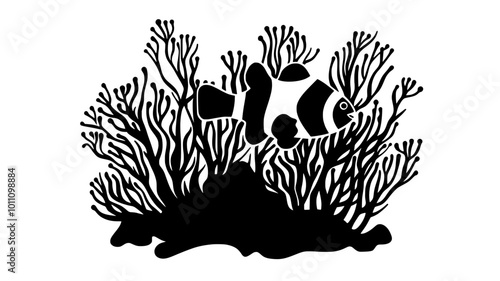 Sea anemone with clownfish residing among its tentacles, vector illustration art