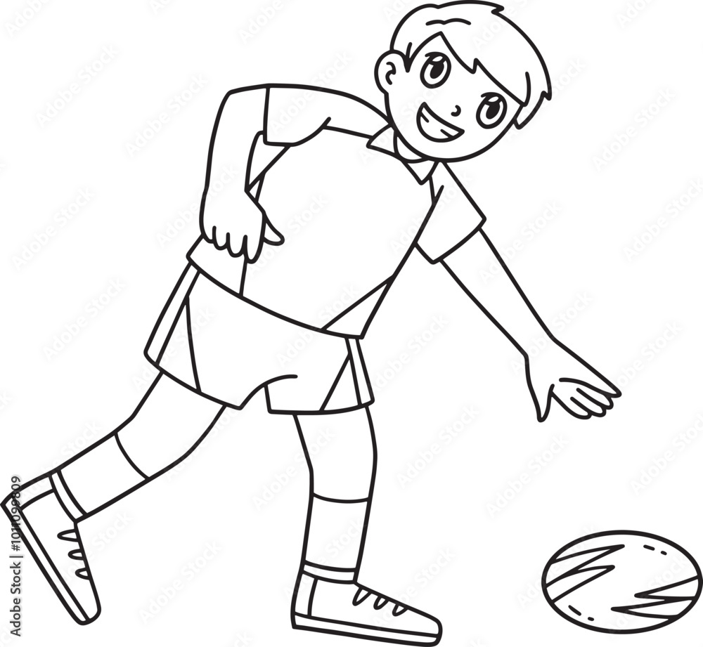 Rugby Player Picking Up the Ball Isolated Coloring Rugby Player Picking Up the Ball Isolated Coloring
