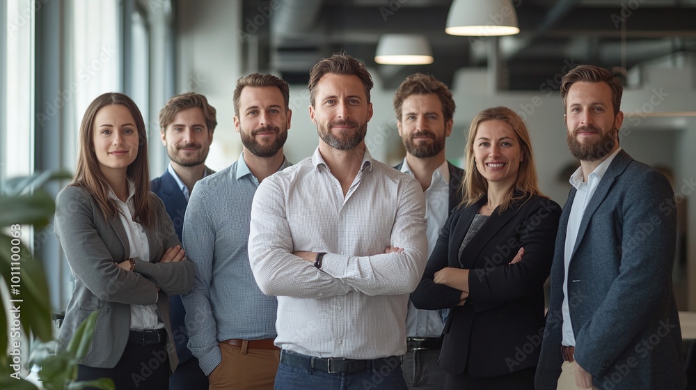 professional business team posing confidently with their leader in a corporate office demonstrating leadership teamwork and company success professional business team posing confidently with their leader in a corporate office demonstrating leadership teamwork and company success
