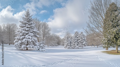 The trees were blanketed in white snow during a winter storm.