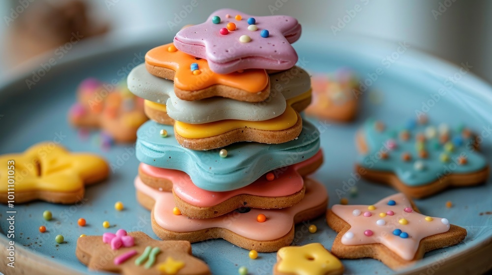 Vibrant and visually appealing stack of assorted homemade dessert treats including cookies donuts and pastries decorated with a variety of colorful sprinkles icing and toppings Vibrant and visually appealing stack of assorted homemade dessert treats including cookies donuts and pastries decorated with a variety of colorful sprinkles icing and toppings
