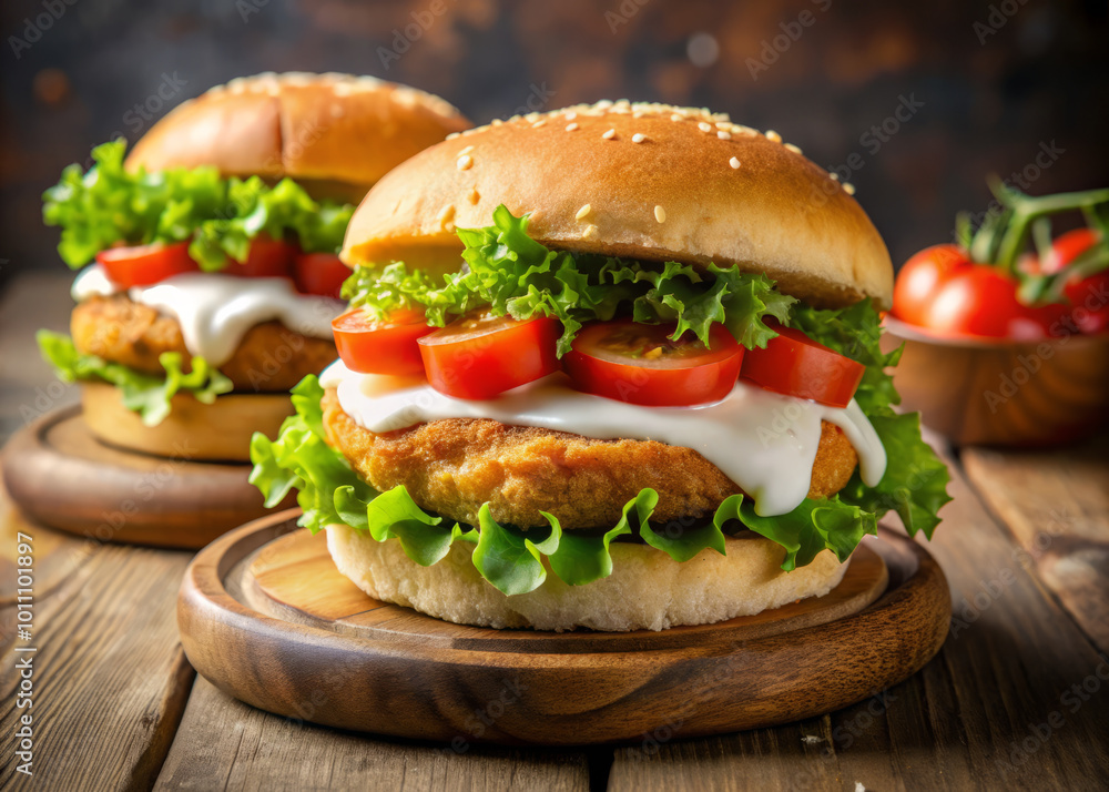 Delicious air fryer breaded fish patties on toasted buns topped with fresh lettuce, tomatoes, and creamy sauce create mouthwatering meal. Perfect for any occasion! Delicious air fryer breaded fish patties on toasted buns topped with fresh lettuce, tomatoes, and creamy sauce create mouthwatering meal. Perfect for any occasion!