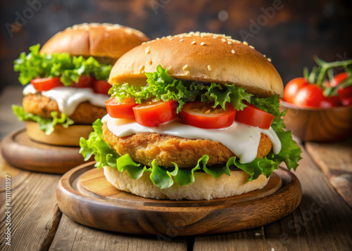 Delicious air fryer breaded fish patties on toasted buns topped with fresh lettuce, tomatoes, and creamy sauce create mouthwatering meal. Perfect for any occasion!