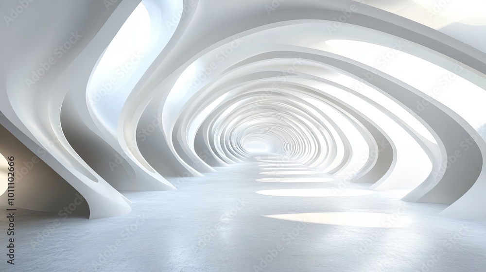 Abstract architectural interior background featuring a flowing curved design, presented in a 3D render that emphasizes contemporary aesthetics and innovative space Abstract architectural interior background featuring a flowing curved design, presented in a 3D render that emphasizes contemporary aesthetics and innovative space