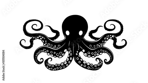 Octopus resting on a flat surface, arms spread out in multiple directions, vector illustration art