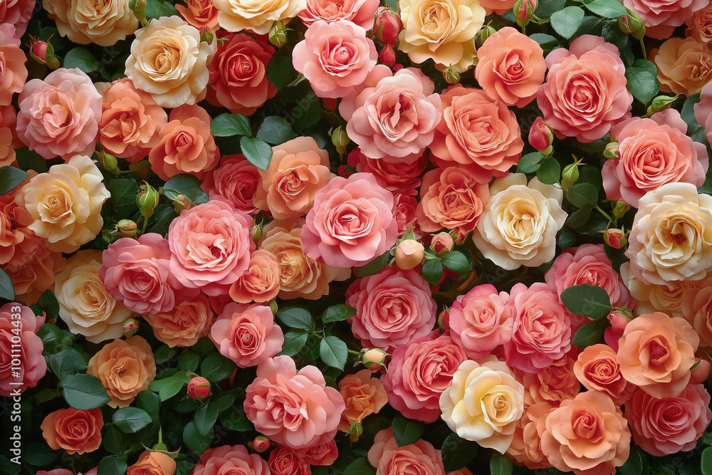 Beautiful roses of different colors create a vibrant background. Close-up. Beautiful background of flowers. Advertising banner. Beautiful roses of different colors create a vibrant background. Close-up. Beautiful background of flowers. Advertising banner.