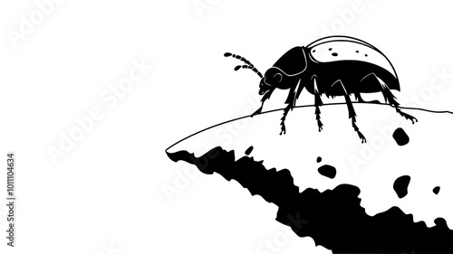 A beetle crawls along the edge of a rock, carefully navigating the sharp surface, vector illustration art
