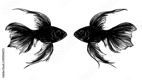 Betta fish flaring its fins in mirror reflection, vector illustration art