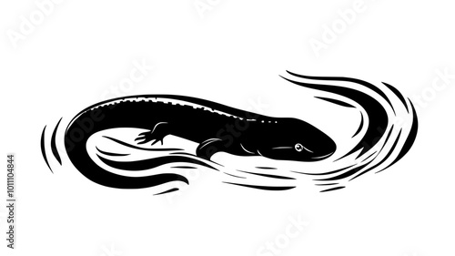 Caecilian swimming near surface of shallow stream, body undulating, vector illustration art
