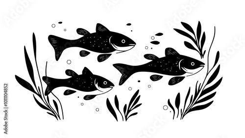 Catfish fry swimming in a shallow water nursery, vector illustration art