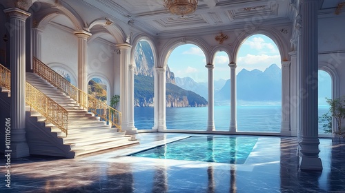 A grand room featuring towering architectural columns that exude elegance and sophistication.