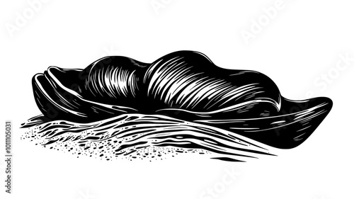 A clam nestles into the sand, blending in with the surrounding underwater environment, vector illustration art